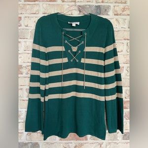 MICHAEL MICHAEL KORS Hunter Green With Metallic Gold Stripes Gold Chain Size S